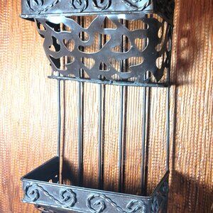 Vintage Wrought Iron Wall Mail Organizer - 2 Tier Scroll Letter Holder with Hang